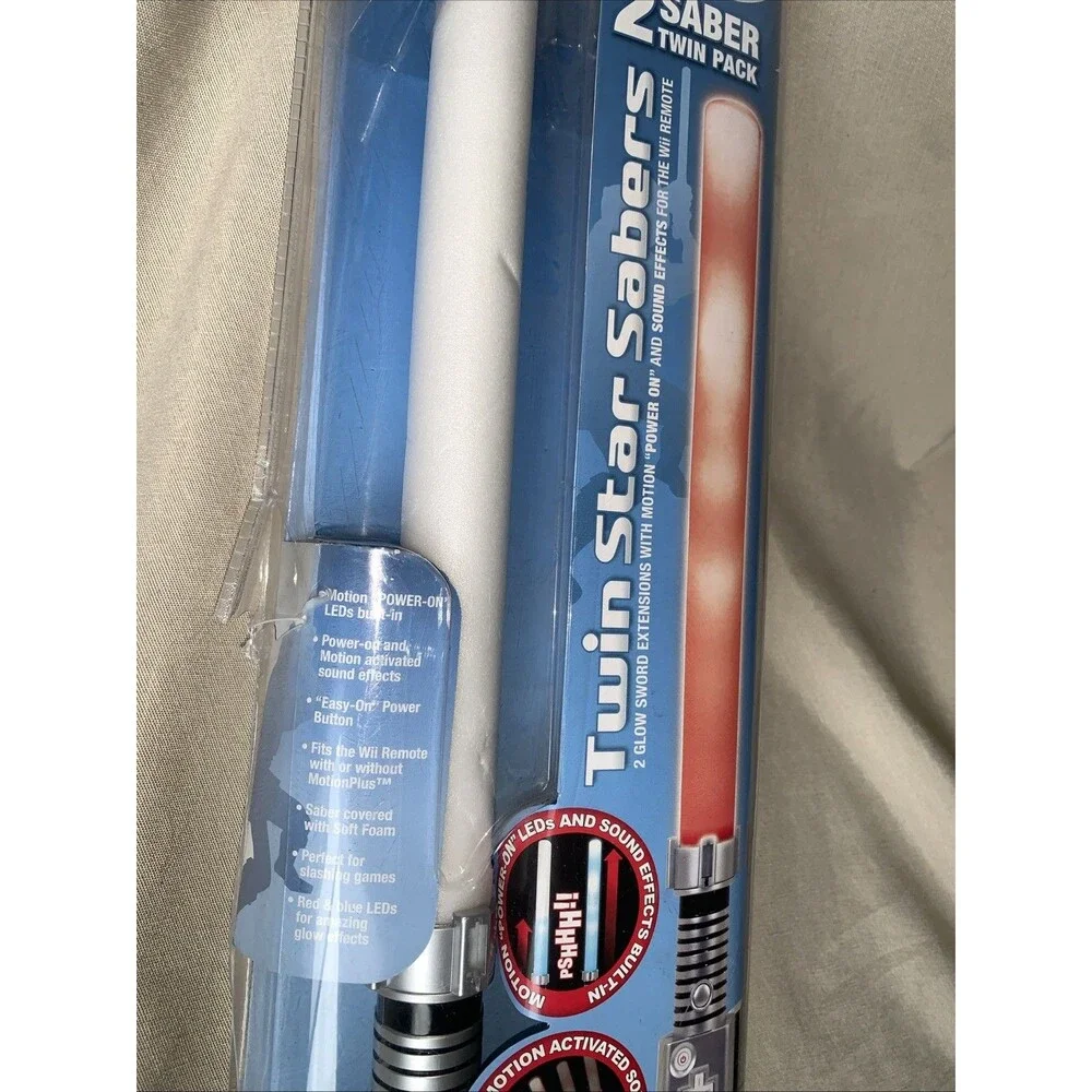 Wii Twin Star Sabers Twin Pack Child Safe Soft Foam LED & Sound Effects NIB IMP